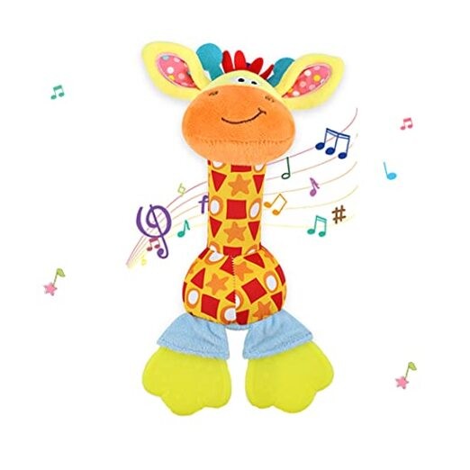 Soft Grip Baby Rattle Toys for Infants 0-12 Months - Cute Giraffe Teether & Sensory Toy for Boys & Girls