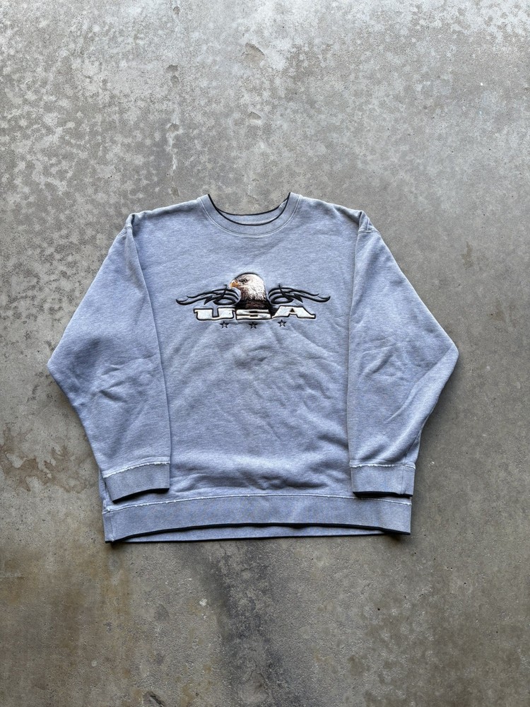 Croft & Barrow Gray Crew Neck Sweatshirt Men’s Size Large Bald Eagle America USA