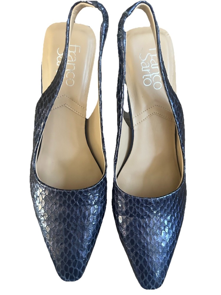 Franco Sarto womens navy snakeskin heels size 8.5M like new