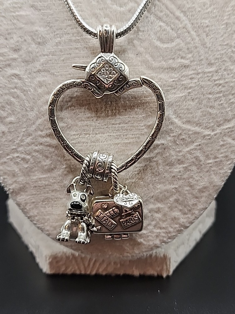 BRIGHTON Necklace Lever Add A Charm Open Heart Pendant & Dog & Luggage Charms