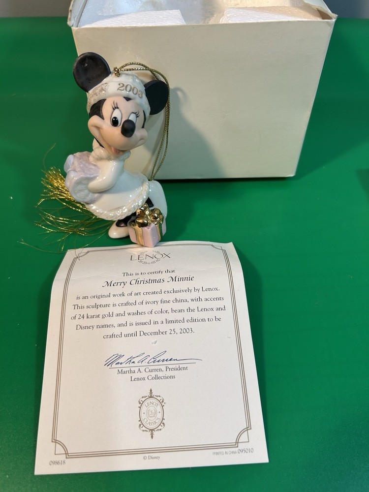 LENOX 2003 Merry Christmas Minnie Mouse Ornament NEW in Box with COA Mickey