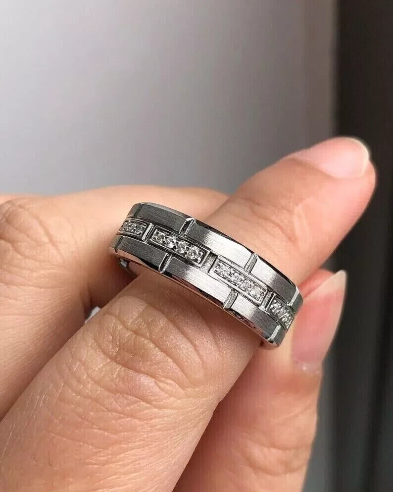 2Ct Round Cut Simulated Diamond  Men's Stunning Classic Ring14kWhite Gold Plated