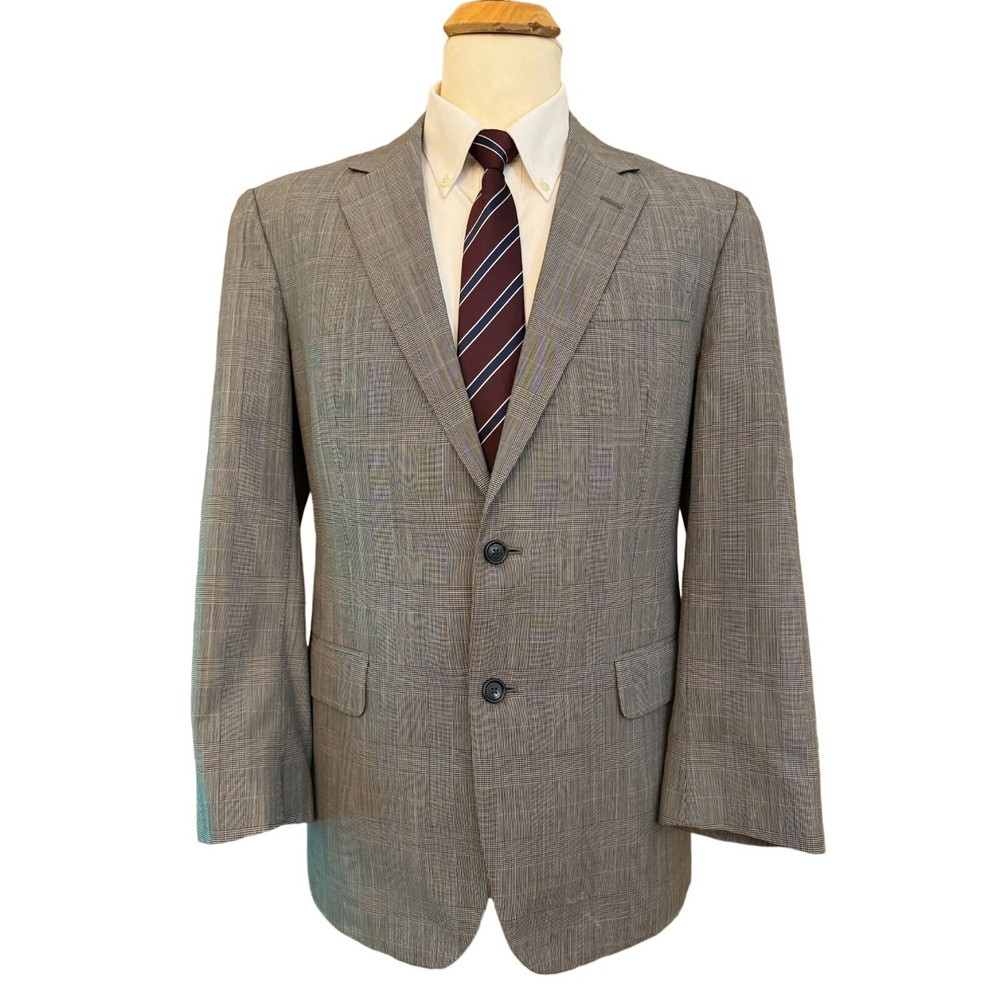 Jos A Bank Mens 42R Gray Wool Prince of Wales Check Sport Coat Blazer