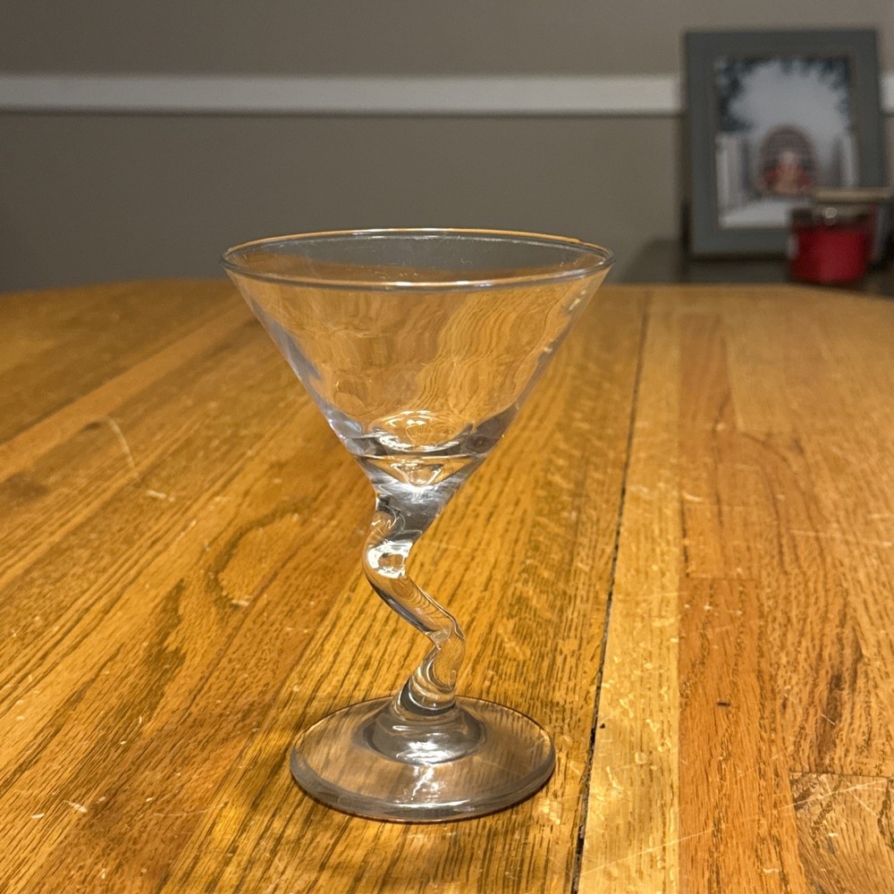 Vintage Zig Zag Z Stem Martini Glass Crooked Clear Barware Used Good Condition