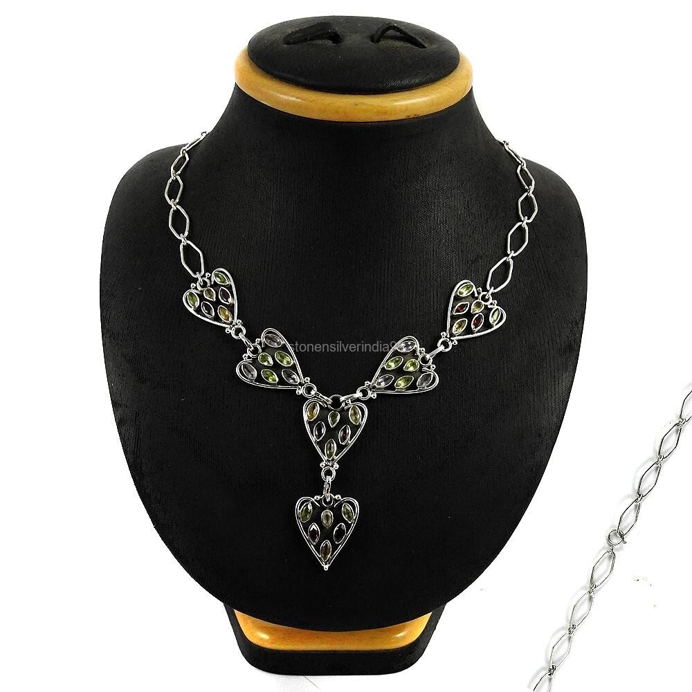Mother’s Day Sale 925 Sterling Silver Citrine Peridot Chakra Necklace-image