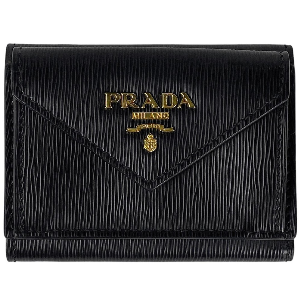Prada Logo Tri-fold Women Wallet Preowned Luxury Fashion