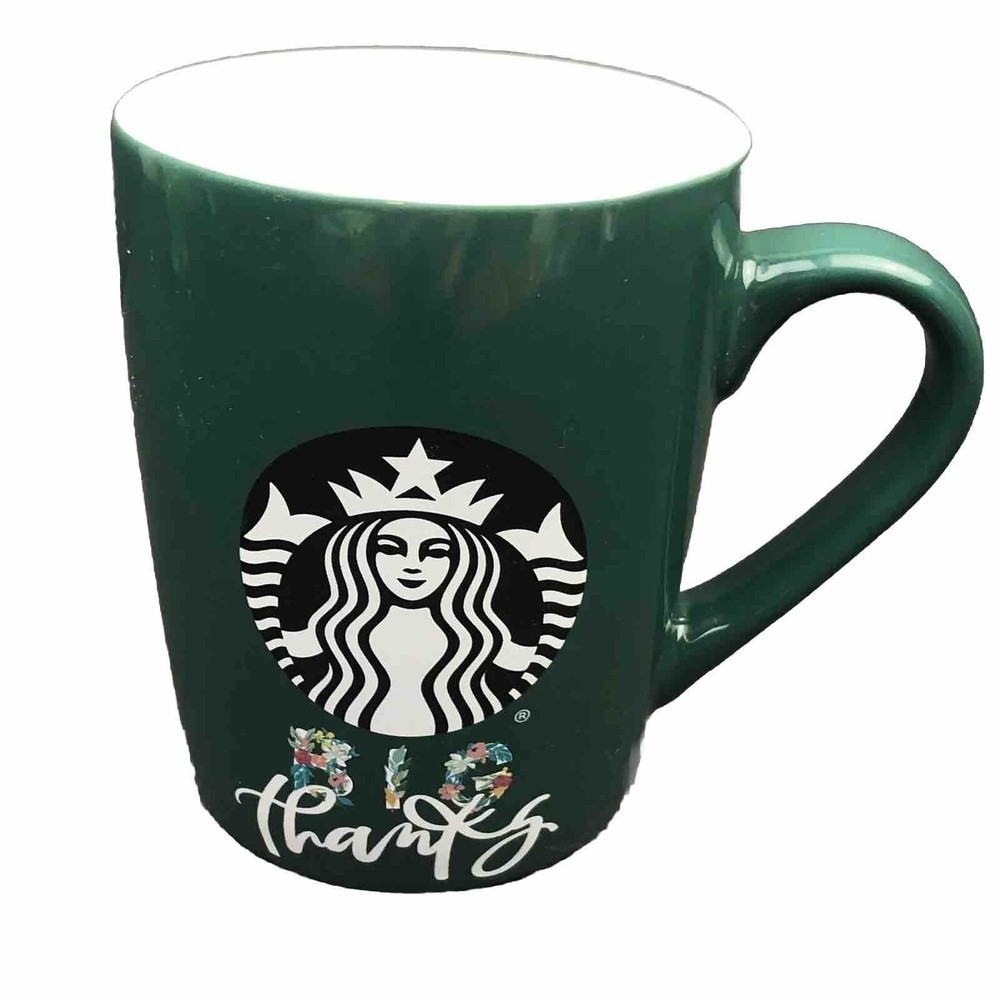 Starbucks Mug 2020 Big Thanks Siren Mermaid Logo Coffee Cup Green Floral 10 oz