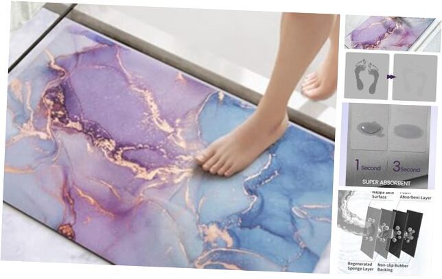 Soft Blue and Purple Rectangular Bath Mat Rug 2' x 1'4