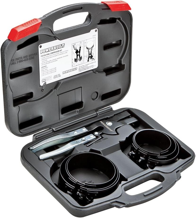 Powerbuilt Piston Ring Compressor Tool Set for Car Engine, Vehicle Silver