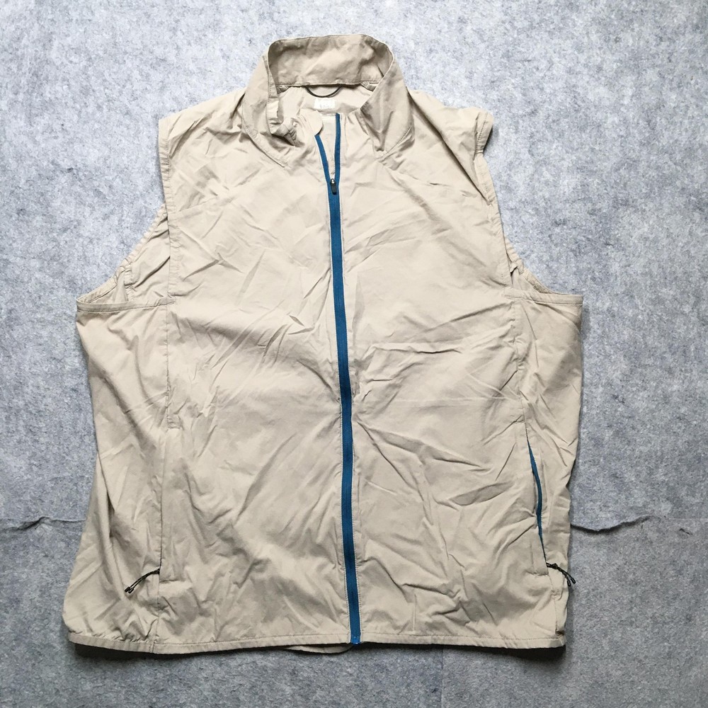 REI Co-op Vest Mens XL Beige Nylon Windbreaker Full Zip Reflective Ultralight