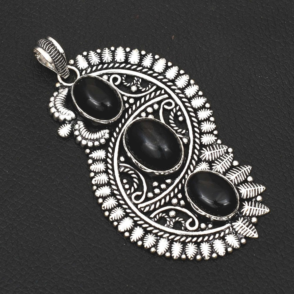 Black Onyx Gemstone Handmade Pendant Wedding Gift Jewelry 3.04 Inch AP-43479