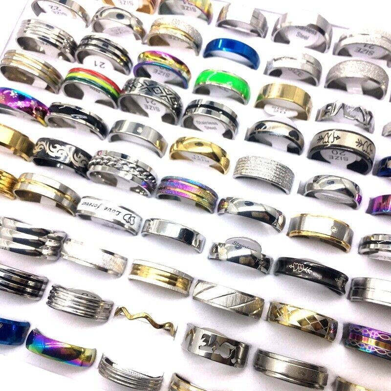 50pcs Bulk Lot Mixed STAINLESS STEEL Rings Men's Fashion Wedding Ring Wholesale