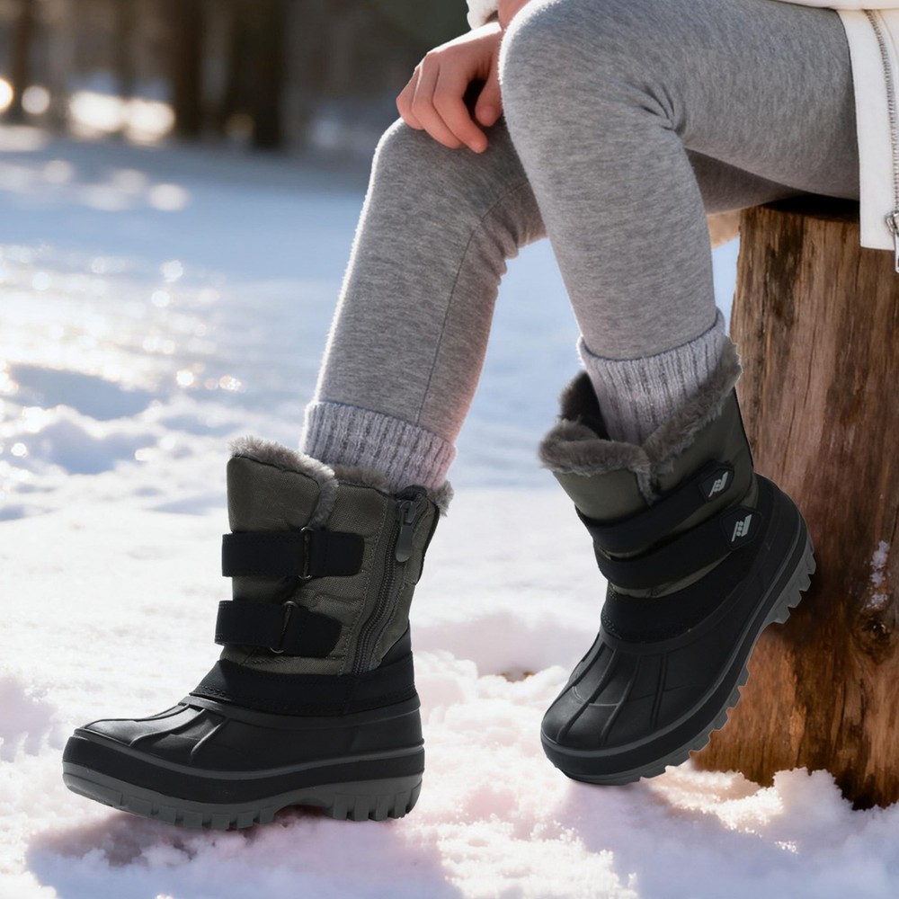 Boys Girls Snow Boots Ankle Winter Faux Fur Lined Warm Waterproof Ski Boots