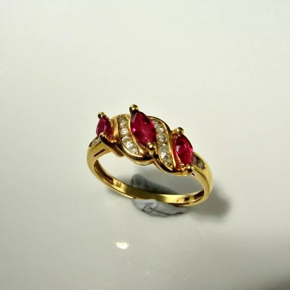 2Ct Marquise Cut Simulated Red Ruby Wedding Band Ring In 14k Yellow Gold Plated