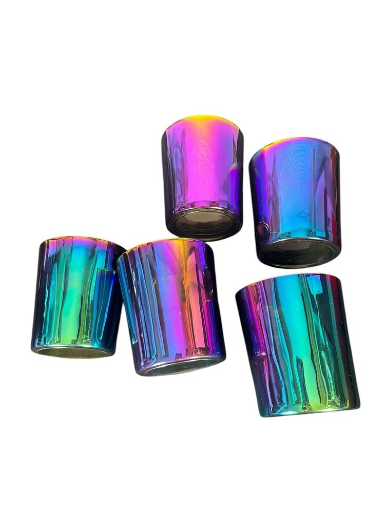 Vintage Carnival Glass Set of 5 Iridescent Oil Slick Glasses or Candle Vases