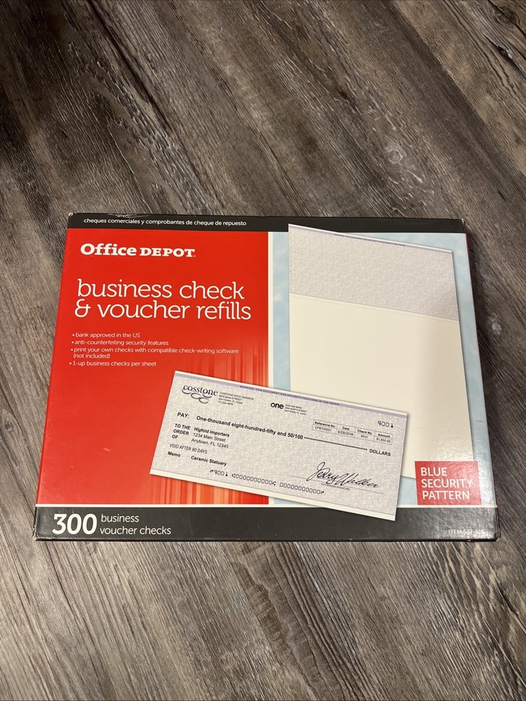 Office Depot 300 Business Check & Voucher Refills Use w/ Quickbooks Checksoft Qu-image