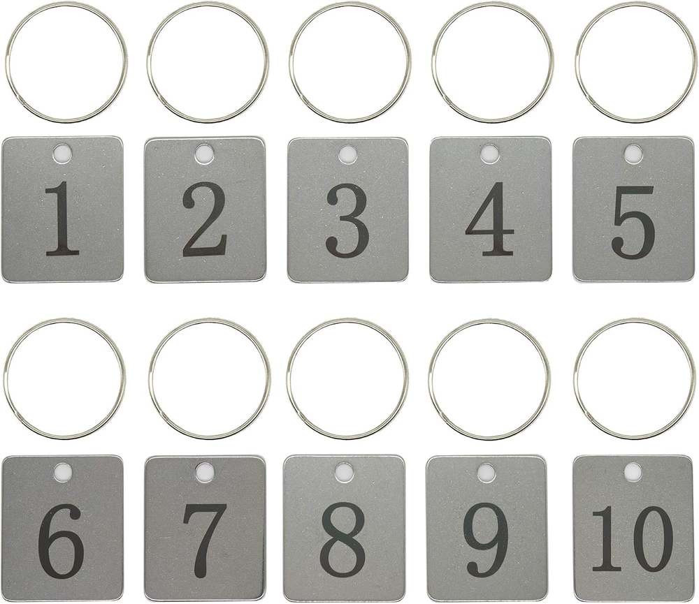 Rectangle Stainless Steel Number Tags Key Tags ID Tags with Key Rings (1-10)