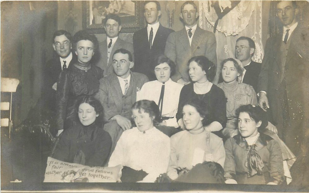 c1910 Wellsville Kansas Bees Brown Party Franklin group photo Postcard 25-1402