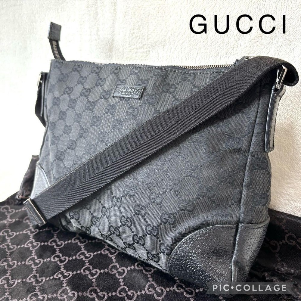 GUCCI GG Canvas and Leather Black Crossbody Shoulder Bag from Japan