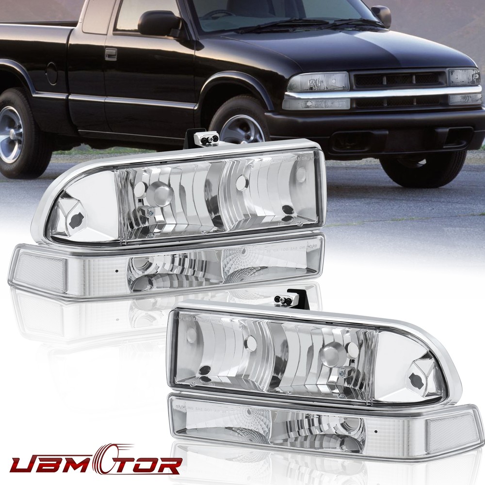 Blazer Chrome Clear Corner Headlights Bumper Assy For 1998-04 Chevy S10 Pickup