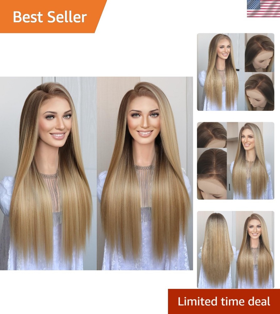 Blonde 13x6 Lace Front Wig Long Bone Straight Synthetic Lace Front Wig Pre Pl...