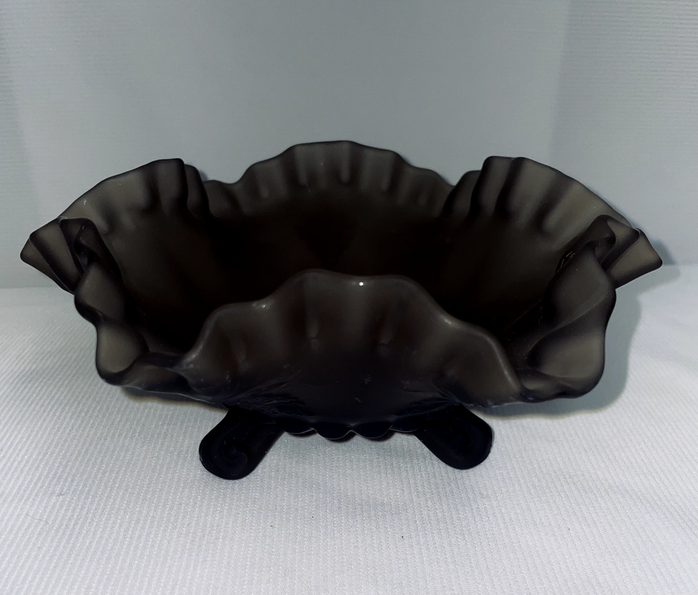Vintage Westmoreland Brown Smoke Satin Ruffled Footed Bowl 3 Inch