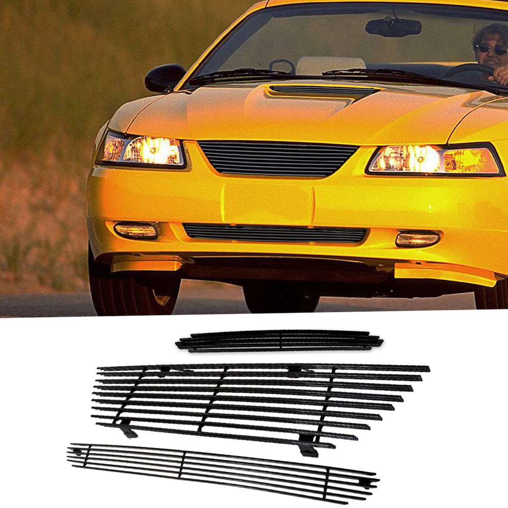 1999-2004 Ford Mustang GT V8 Black Billet Aluminum Grille Insert Combo