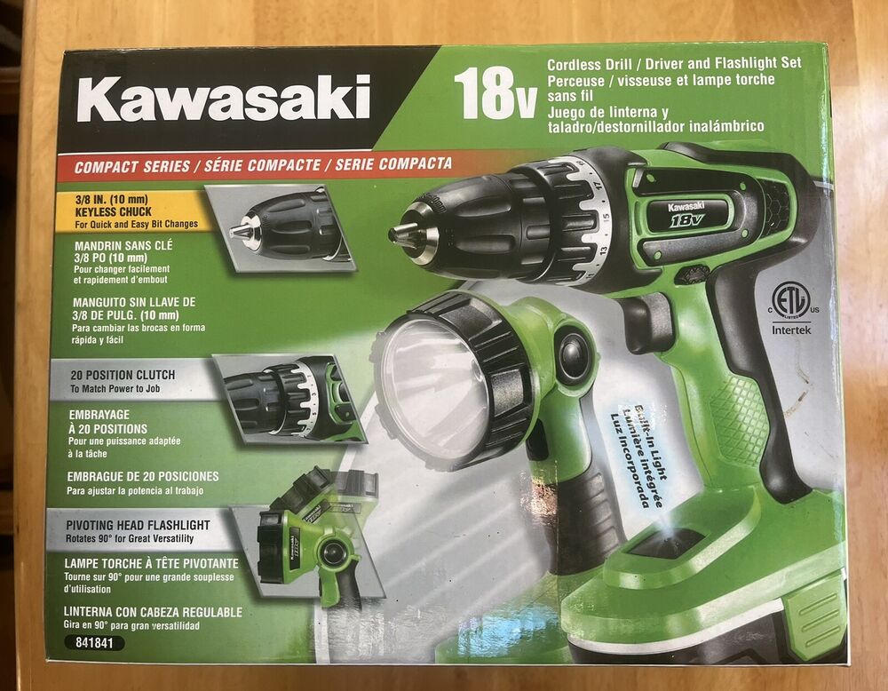 Kawasaki 18V Drill Driver & Flashlight w/ Battery Charger *Battery Not Included*