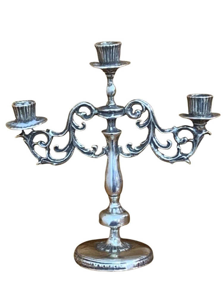 Large Miniature Sterling Silver 800 Candlesticks Candleabra Dollhouse 39gr 3