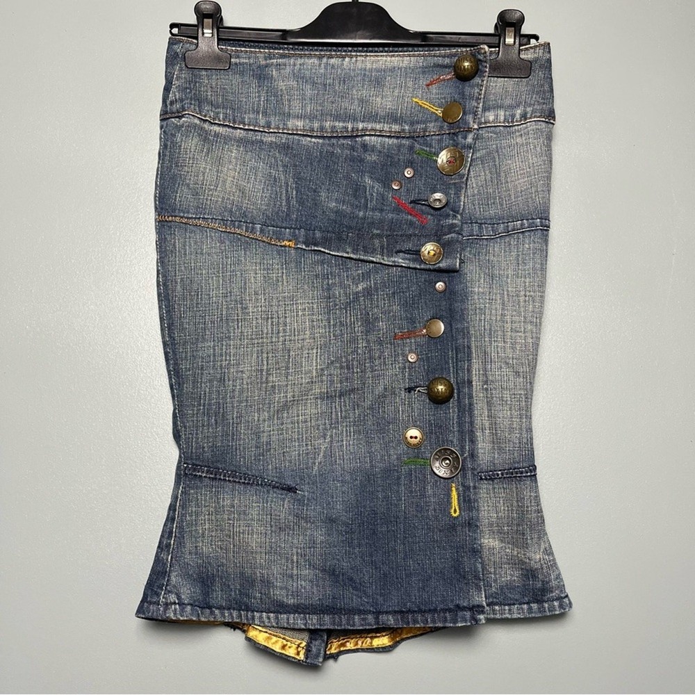 Miss Sixty Vintage Y2K Blue Denim Jean Midi Skirt Mermaid Button Up Women’s XS