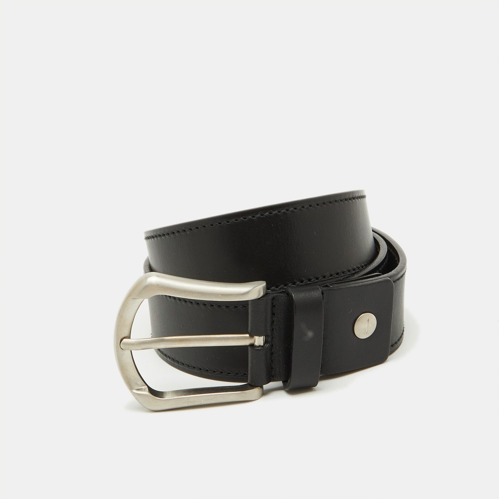Salvatore Ferragamo Black Leather Buckle Belt 95CM Size