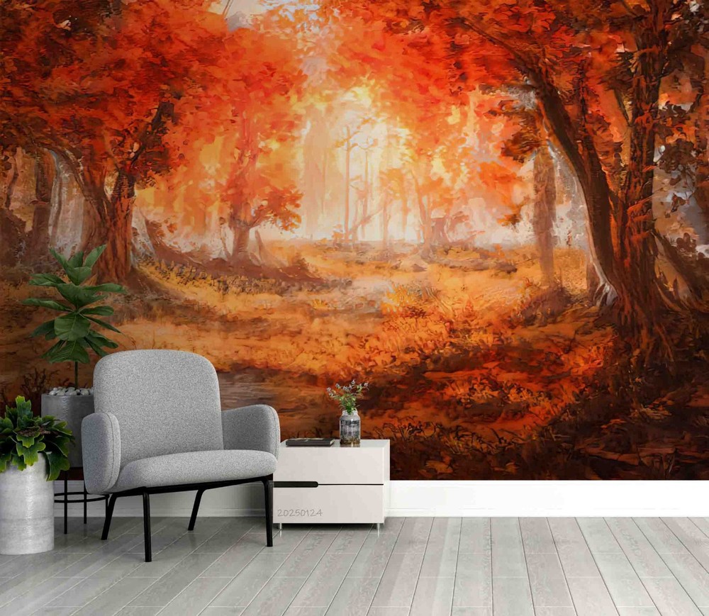 3D Autumn Forest Oil Painting Wall Murals Wallpaper Murals Wall Sticker 2