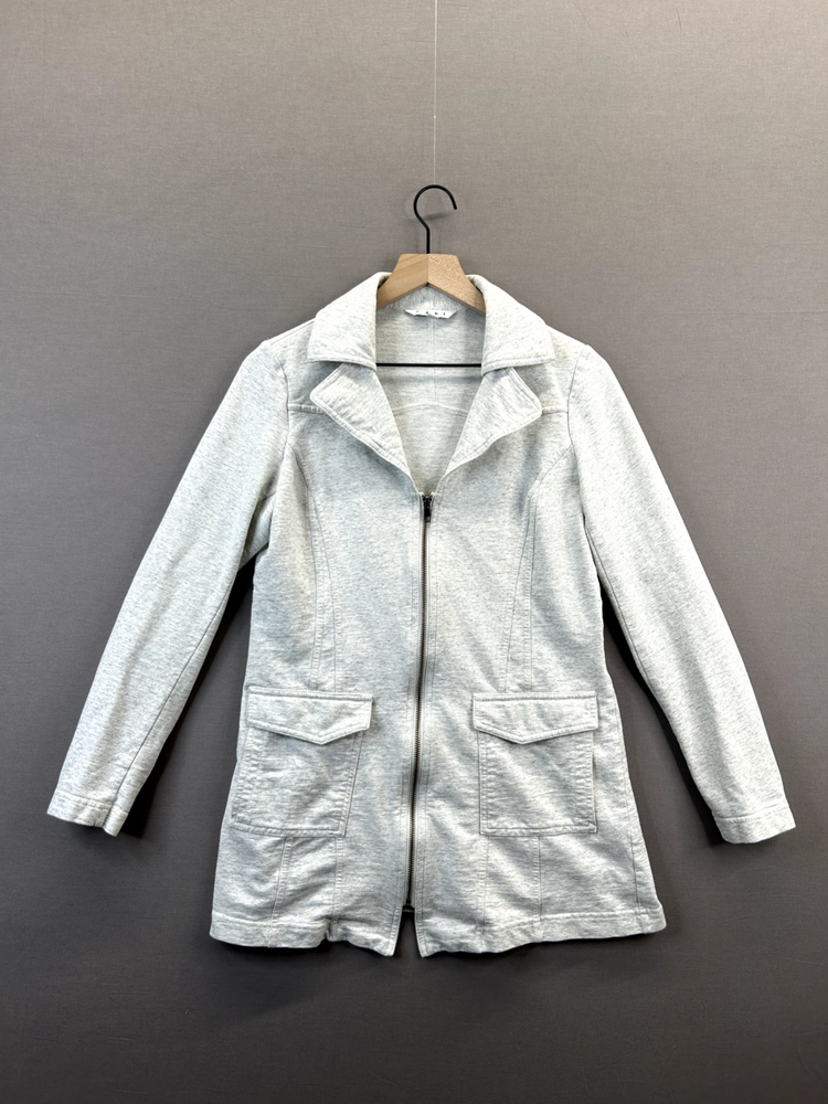 Cabi Womens Gray Blazer Jacket Collared Zipped Pockets Long Sleeve Size Medium