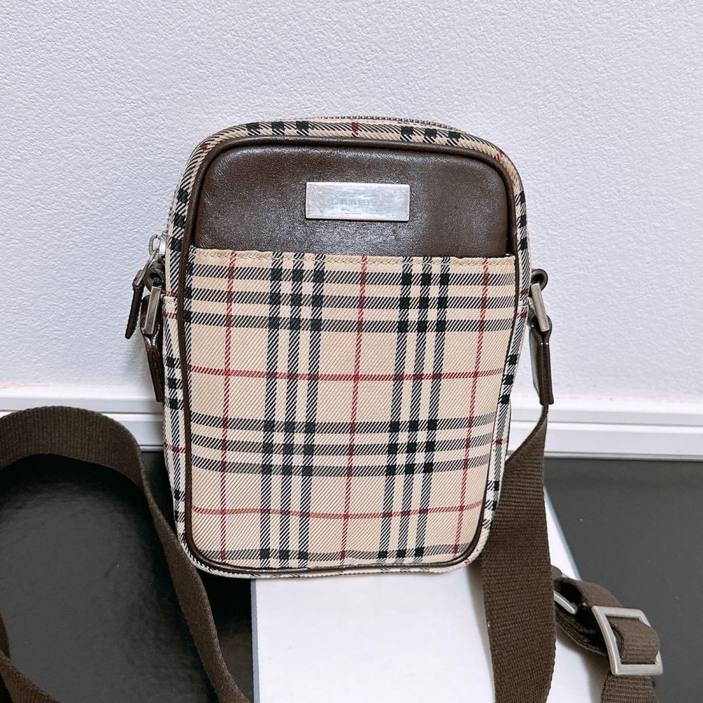 Burberry Shoulder Bag Nova Check Nylon Beige Authentic F1204263