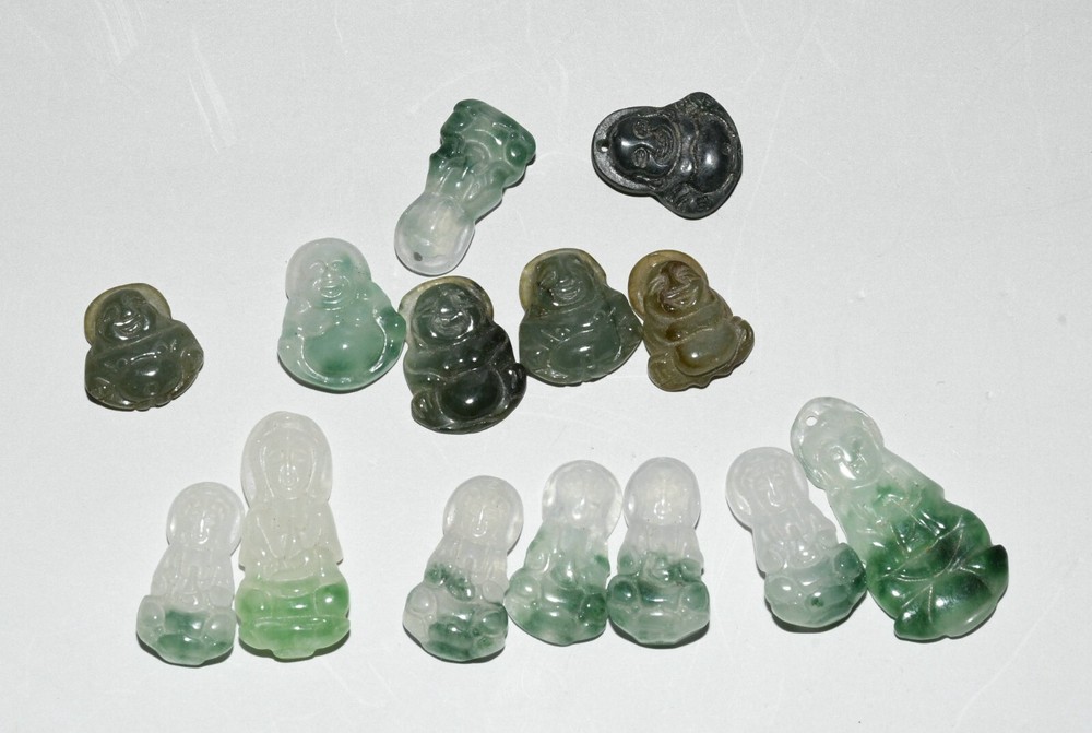 2.5CM Collect China Jadeite Emerald Kwan-yin Maitreya Buddha Amulet Pendant Set