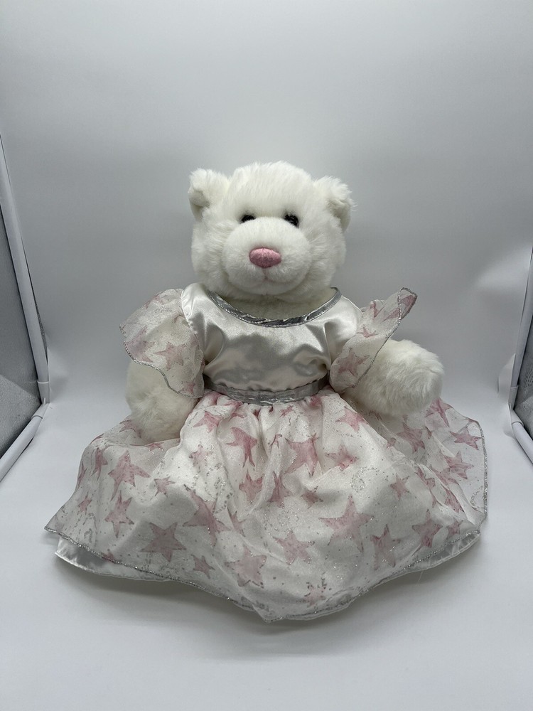 Build A Bear White Bear Pink Nose Plush Stuffed Animal with dress