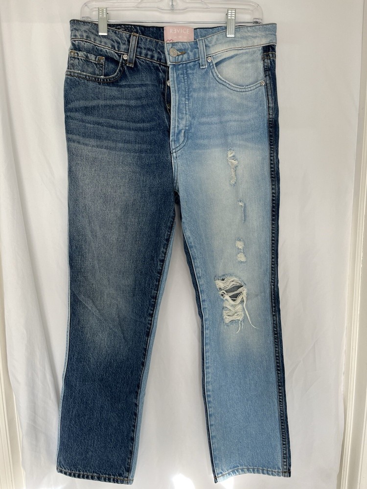 Revice Two Tone Yin Yang Womens 28  Slim Straight Leg Blue Jeans