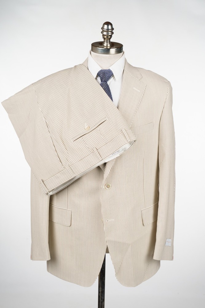 SAMUELSOHN Garner Beige Striped Suit Super 130's Wool Regular Fit 44 (EU 54)