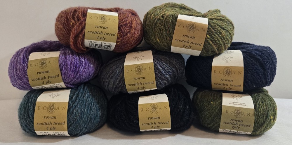 RARE Vintage Rowan Scottish Tweed 4Ply 100% Wool Yarn 8 Skein Lot 25g Fingering