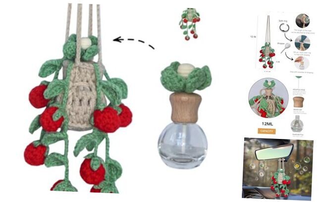 Crochet Car Air Freshener,12ml Empty Refillable Car Diffuser Bottle Raspberry