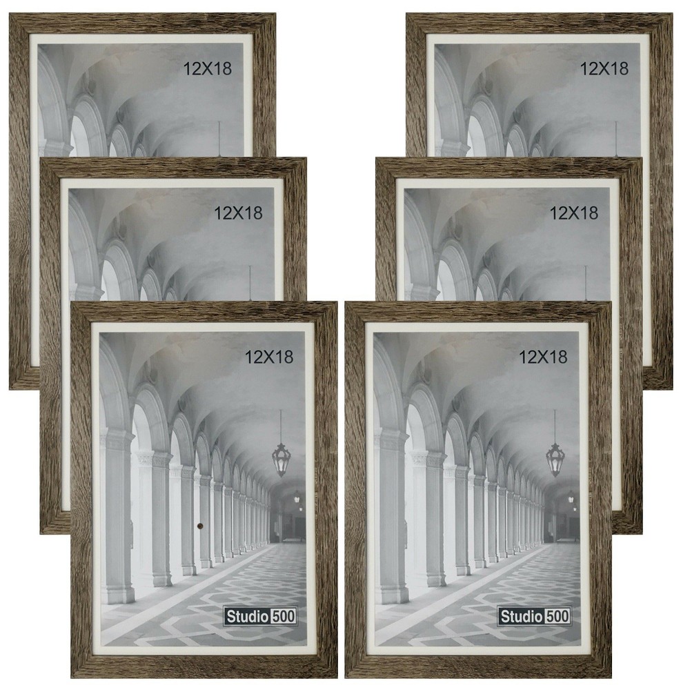 6pc Set  12 by 18 Gray Distressed Poster Frames, comes w/mat  11x17 
