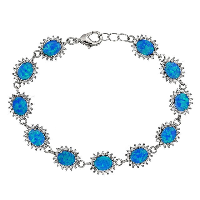 Australian Opal Inlay & Topaz 925 Solid Sterling Silver Tennis Bracelet OB5