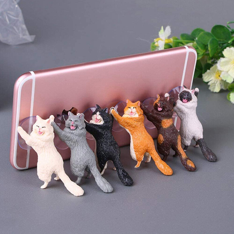 Adorable Kitten Phone Holder with Suction Cup for Desk or Tablet