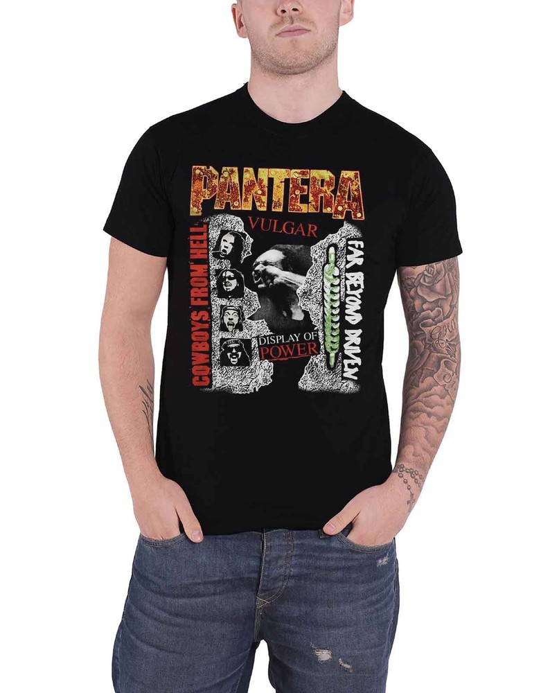 Pantera 3 Albums Montage Band Logo Official Mens Black T-Shirt for Fans and Music Enthusiasts