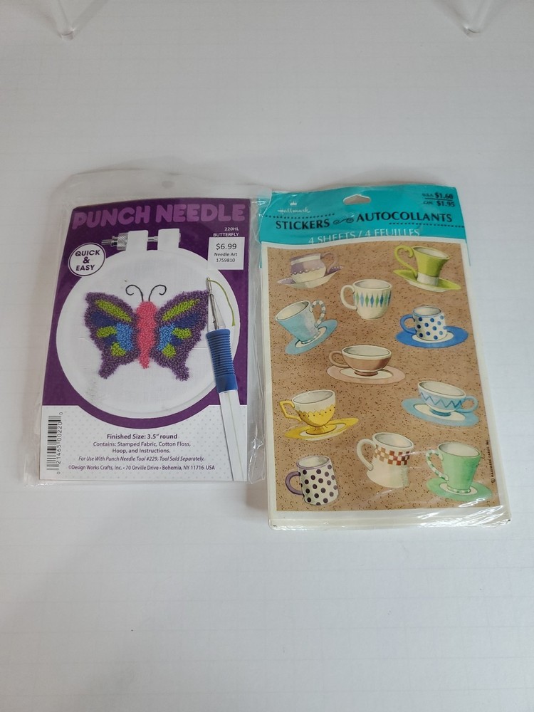 Punch Needle Kit with Colorful Butterfly Design and Vintage Hallmark Stickers for Crafting