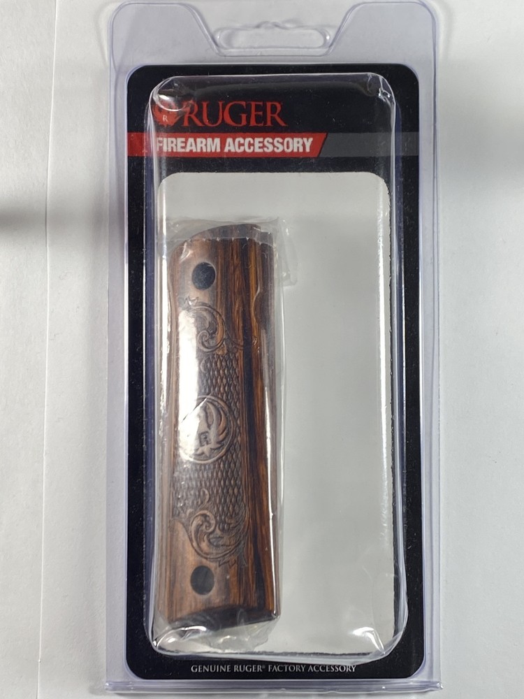 Ruger 1911 Factory OEM SR1911 Cocobolo Engraved Checkered Wood Grip Panels 19854