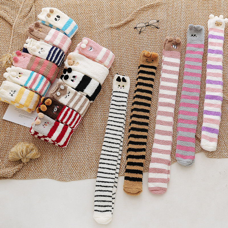 Women's Girls knee socks Warm Boots Sock Fluffy Over Knee Striped Soft Cozy