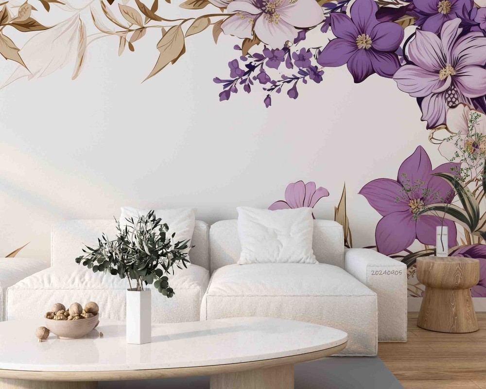 3D Purple Flowers Flora Watercolor Wall Murals Wallpaper Murals Wall Sticker 12