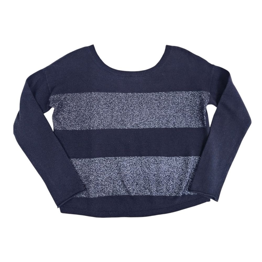 Banana Republic Navy Blue Metallic Stripes Wool Blend Knit Top Size M