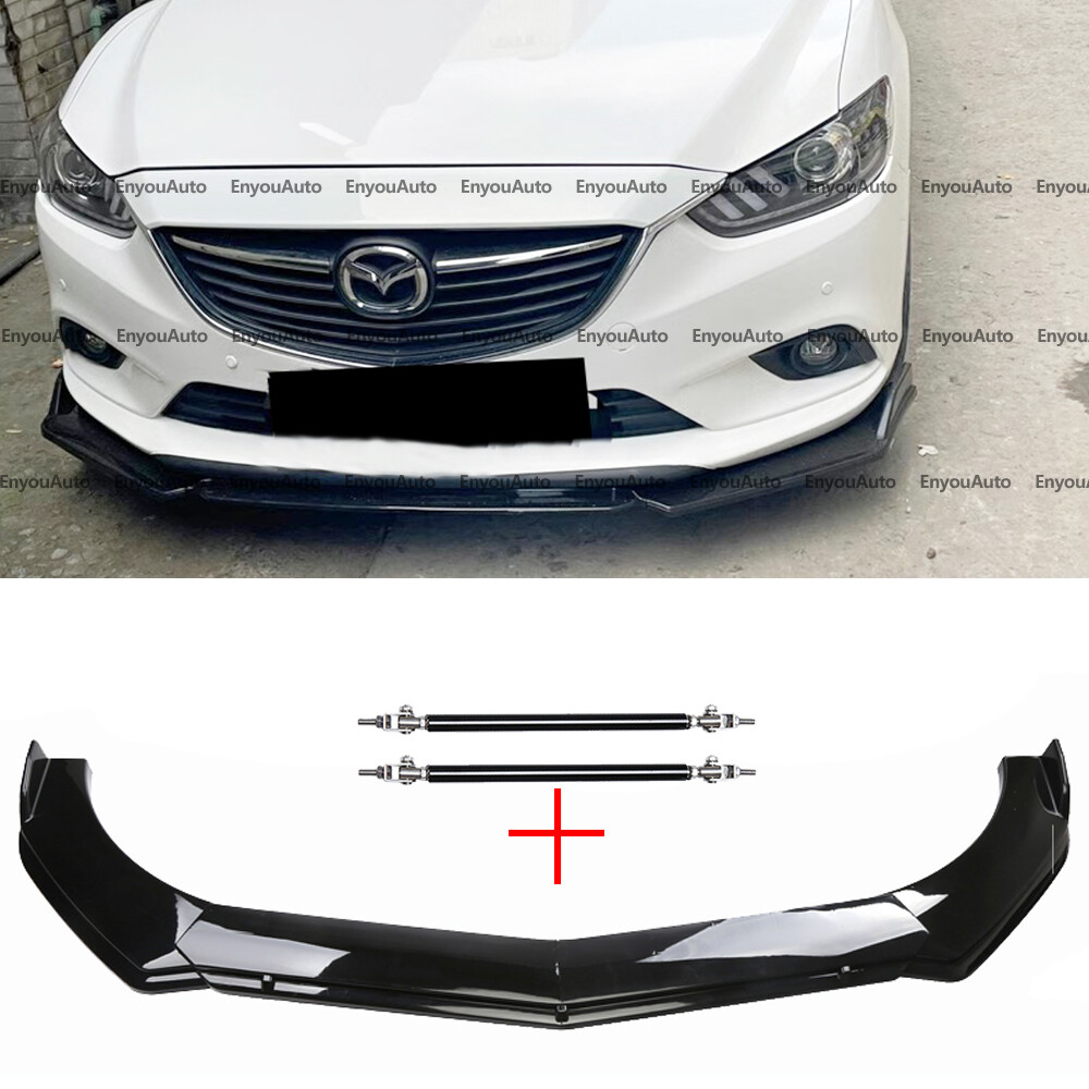 Mazda 2 3 6 Front Bumper Lip Spoiler Splitter with Glossy Black Strut Rods